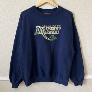 JANSPORT Vintage Notre Dame Irish Proud Thermal Crewneck Sweatshirt L Blue Gold